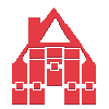 APP ICON: Residential Area Mayhem. IMAGE DESCRIPTION: A red house-like structure, comprising of 7 rectangles, 5 squares and the letter A with a chimney attached - the logo for Residential Area Mayhem and ACDSStuck.