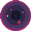 APP ICON: Voidscreamer. IMAGE DESCRIPTION: Pixel art of a circular vortex, portrayed as a collection of circles shrinking inward. The first is purple, and they progressively get darker and darker inward. Red stars and purple motion lines are dispersed throughout. The image is encircled with a pink border.